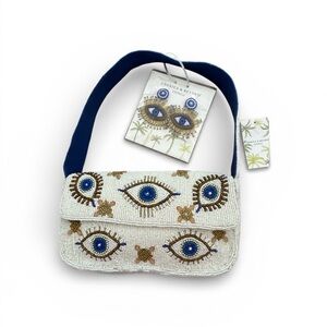 Embellished Eye Design Bag With Matching Earrings